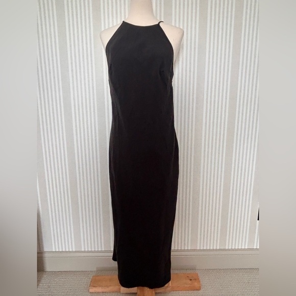 Luxely Raven Black Midi Dress. Women’s Sz 14. Bias Cut Slip Dress Halter Style - Picture 4 of 7